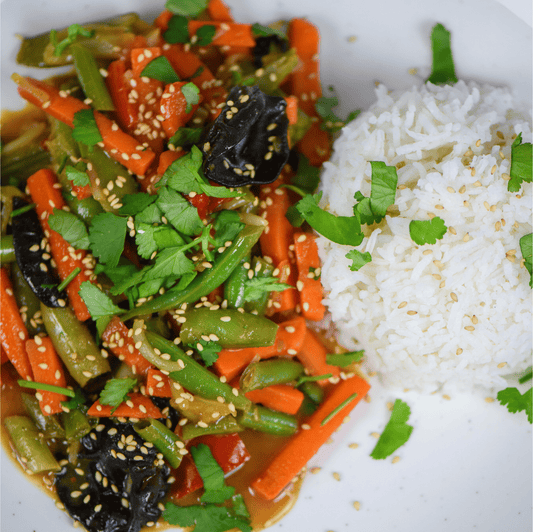 Vegetarische Asiapfanne mit Chili Marmelade Gericht